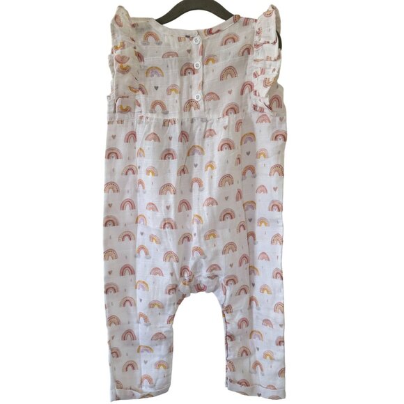 Nola Tawk Muslin Romper Chase Rainbows 2T Organic Cotton White Multicolor NWT - Picture 5 of 16
